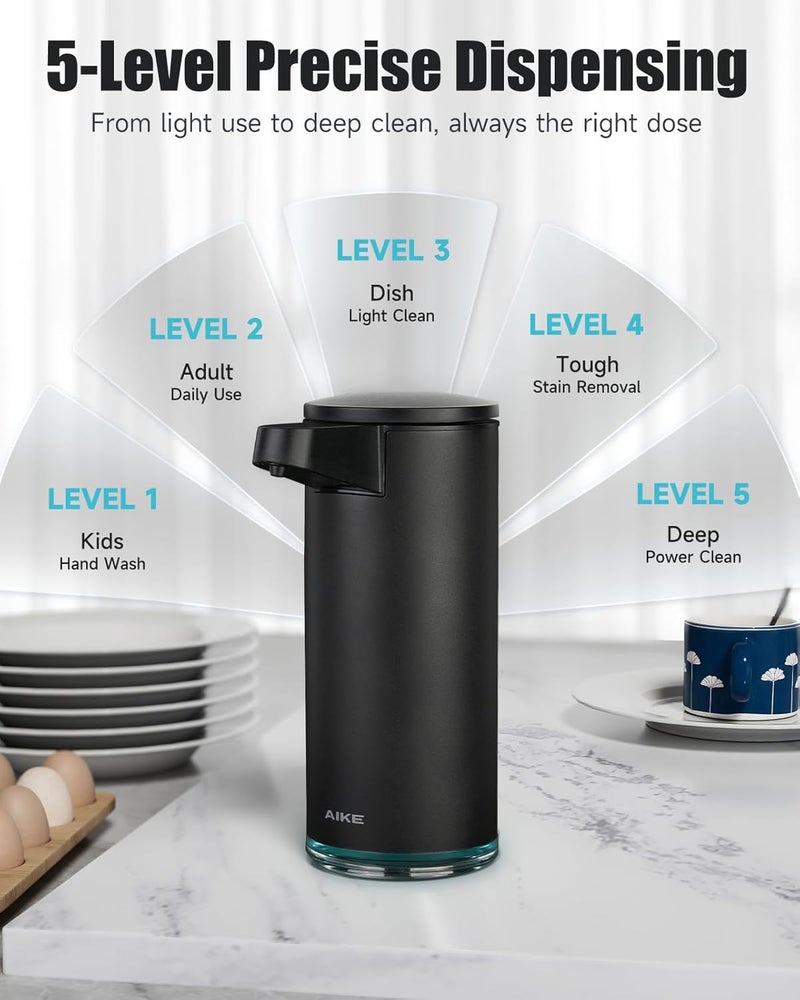 AIKE SensePro Automatic Soap Dispenser Type-C Rechargable, Stainless Matte Black Coating 12.8 fl.oz. for Liquid Soap - Image 4